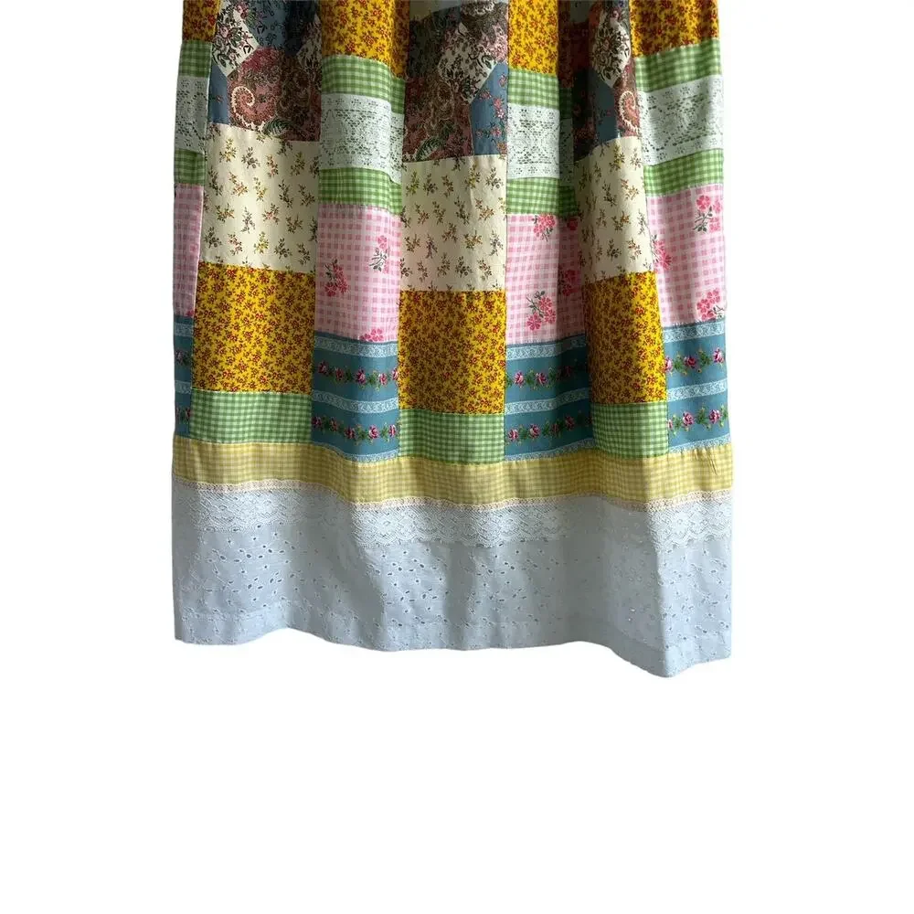 Handmade Vintage Medium 100% Cotton &‎ Lined Eyelet Quilted Patchwork Maxi Skirt